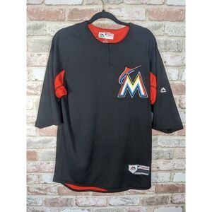 Miami Marlins Mens Majestic Embroidered Quarter Zip Jersey‎ Medium